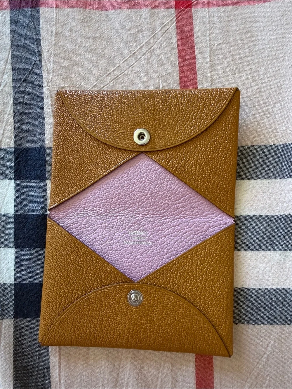Hermes Tan Pebbled Leather Card Case